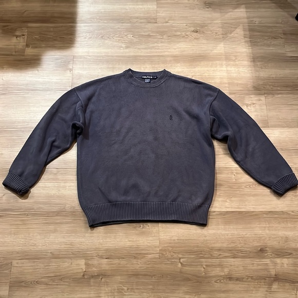 NAUTICA Cotton Knit Sweater, Men's Size L cotton navy blue type Vintage Second Hand